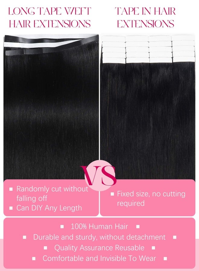 Lacer One Piece Tape in Weft Human Hair Tape ins Extensions 16 Inch Long Tape in Weft Hair Extensions Human Hair Chocolate Brown to Caramel Blonde with Brown Roots 50 Grams for Women 31.5" (80cm) - Image 3